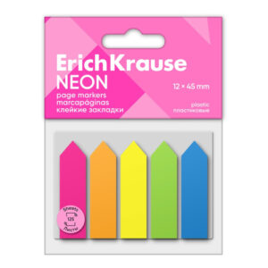 Этикет-закладки самоклеящиеся 5 цветов х 125 листов 45х12мм ErichKrause Neon 61555