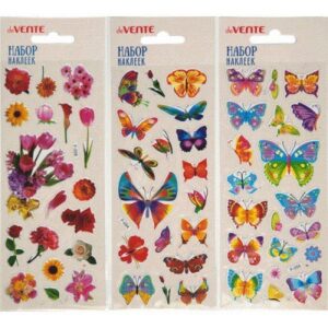 Наклейки объемные 7х17см Butterflies & Flowers, многоразовые, ассорти 8002279