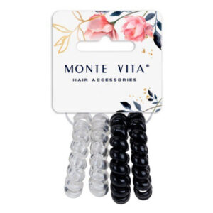 Резинки для волос Monte Vita набор 4шт. пружинка, 4см, черный/прозрачный 457056