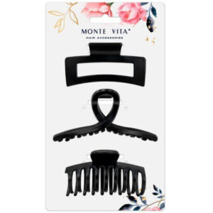 Крабы для волос Monte Vita набор 3шт. Soft touch, черный, 8,5см/8,5см/11см 457032