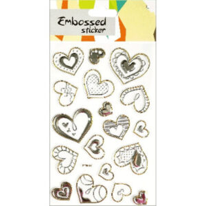 Наклейки объемные 12х19см Gold Silver Hearts, с золотым и серебряным тиснением 8002114