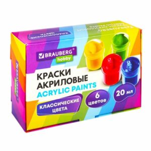 Краски акриловые 6 цветов Brauberg Hobby 20мл 192434