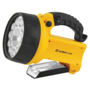 Фонарь аккумуляторный светодиодный 11LED + галоген + 8LED, 220В/12В, желтый Ultraflash UF3753LED