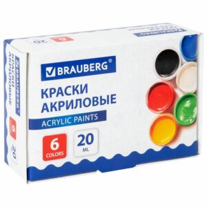 Краски акриловые 6 цветов Brauberg 20мл 192562