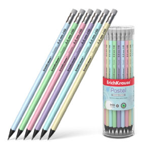 Карандаш чернографитный с ластиком ErichKrause Pastel, пластиковый, круглый 55272