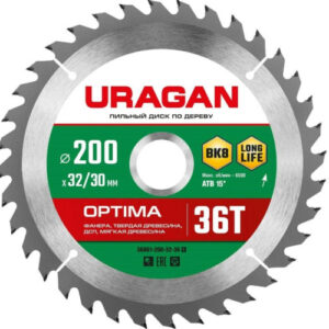 Диск пильный по дереву 200х32/30мм 36 зубьев Optima Uragan 36801-200-32-36