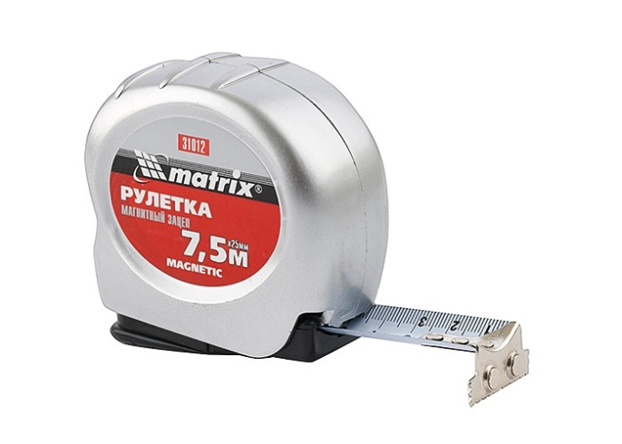Рулетка 7,5м х 25мм пластиковый корпус с магнитным зацепом, Magnetic Matrix 31012