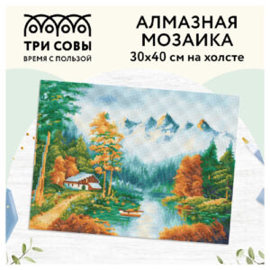 Алмазная мозаика на холсте 30х40см Осень в горах Три совы АМ3040_47526