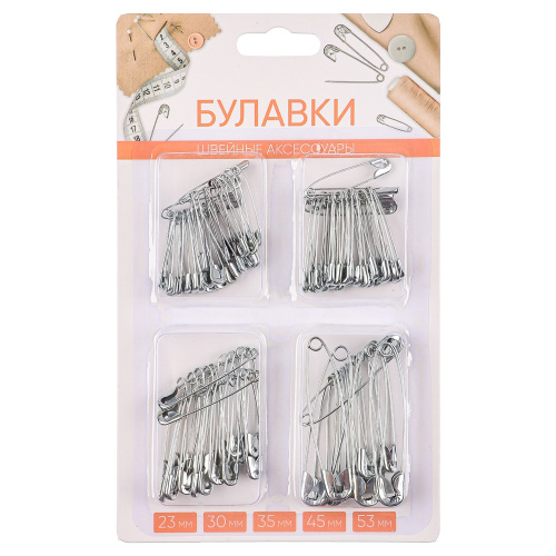 Набор булавок металлических 95шт. серебро, на блистере 308-027