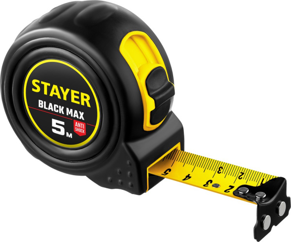 Рулетка 5м х 25мм обрезиненный корпус, двойная фиксация, BlackMax Professional Stayer 3410-05-25