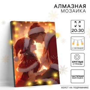 Алмазная мозаика на подрамнике 20х30см Влюбленная пара (с частичным заполнением), с гирляндой Школа талантов 10371486