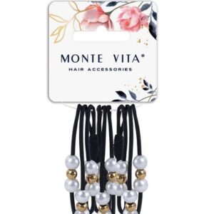 Резинки для волос Monte Vita набор 3шт. с жемчужинами 0,2х14см, черные 457053