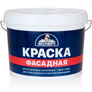 Краска водно-дисперсионная акриловая фасадная белая матовая 14кг Эксперт