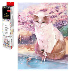 Алмазная мозаика на холсте 30х40см Кот в сакуре 65561/50