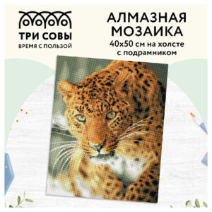 Алмазная мозаика на подрамнике 40х50см Леопард Три совы АМП4050_47616