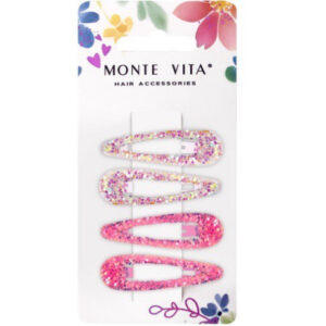 Заколки для волос Monte Vita набор 4шт. клик-клак, с блесками ассорти, 5см 457091