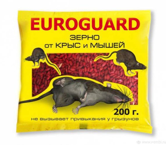 Зерно для уничтожения крыс и мышей 200г Euroguard
