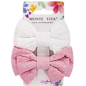 Банты для волос Monte Vita набор 2шт. на зажиме, белый/розовый, 10х6,5см 457110