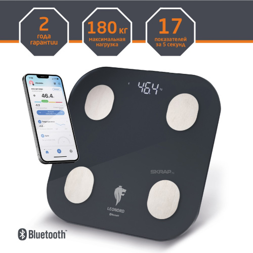Весы напольные электронные стеклянные, до 180кг, LE-1216 Bluetooth Leonord 108265