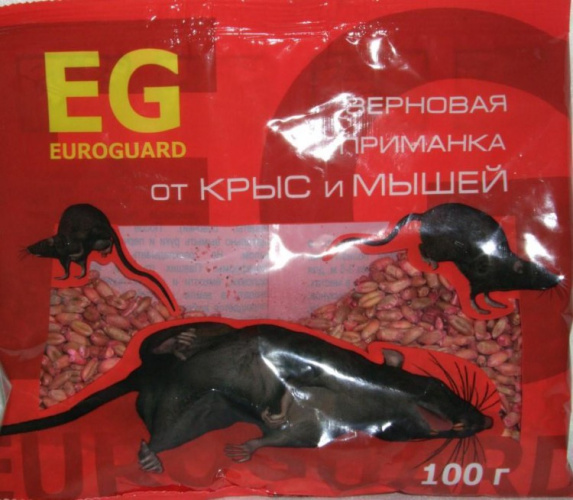 Зерно для уничтожения крыс и мышей 100г Euroguard