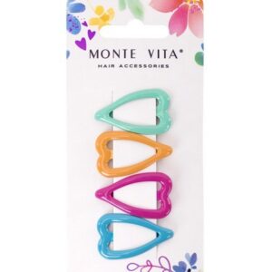 Заколки для волос Monte Vita набор 4шт. клик-клак, сердечки ассорти, 3,5см 457082
