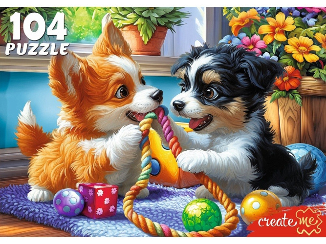 Пазлы 104 элемента Два веселых щенка УК104-0202