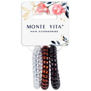 Резинки для волос Monte Vita набор 3шт. пружинка, 5,5см, черный/коричневый/серебристый 457057