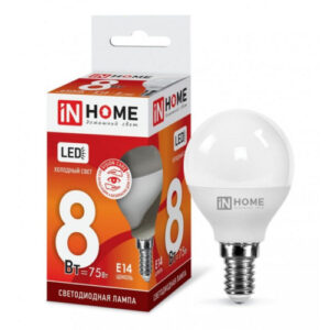 Лампа светодиодная 8Вт (эквивалент 75Вт) 230В E14 6500К холодный свет шар In Home LED-P45-ШАР-VC 4882
