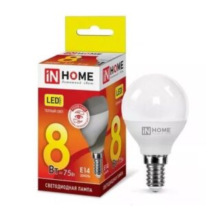 Лампа светодиодная 8Вт (эквивалент 75Вт) 230В E14 3000К теплый свет шар In Home LED-P45-ШАР-VC 0549