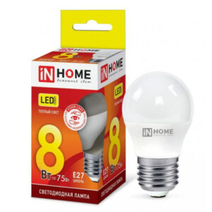 Лампа светодиодная 8Вт (эквивалент 75Вт) 230В E27 3000К теплый свет шар In Home LED-P45-ШАР-VC 0563