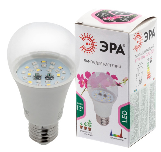 Фитолампа светодиодная 11Вт E27 для освещения растений Эра FITO-11W-Ra90-E27