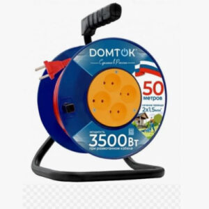 Удлинитель силовой на катушке 50м 4 розетки 10А без заземления, ПВС 2 х 1,5, 3500Вт Domtok 2448